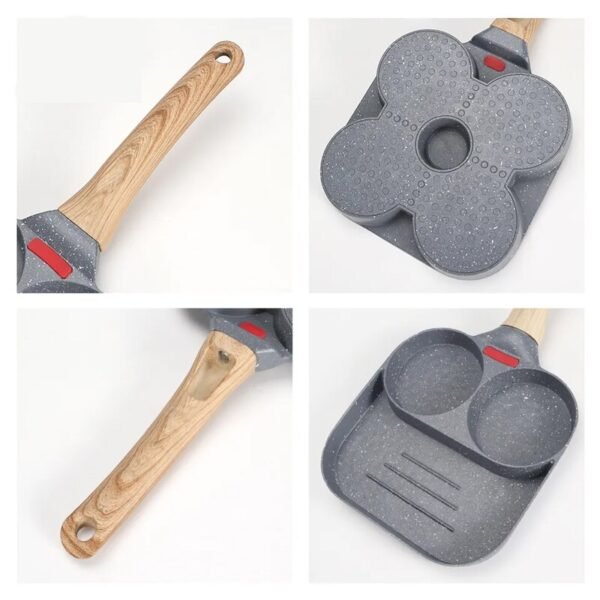 Non-stick 3 Hole/4 Hole Steak and Egg Omelette Thickened Omelet Pan with Wooden Handle Kitchenware - Image 2