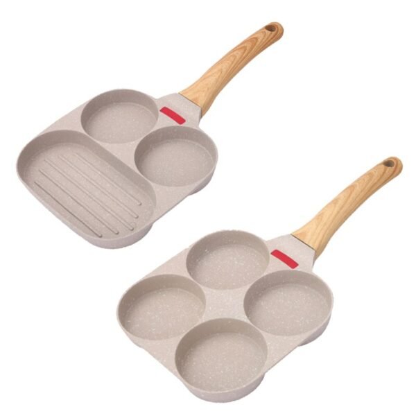 Non-stick 3 Hole/4 Hole Steak and Egg Omelette Thickened Omelet Pan with Wooden Handle Kitchenware - Image 3