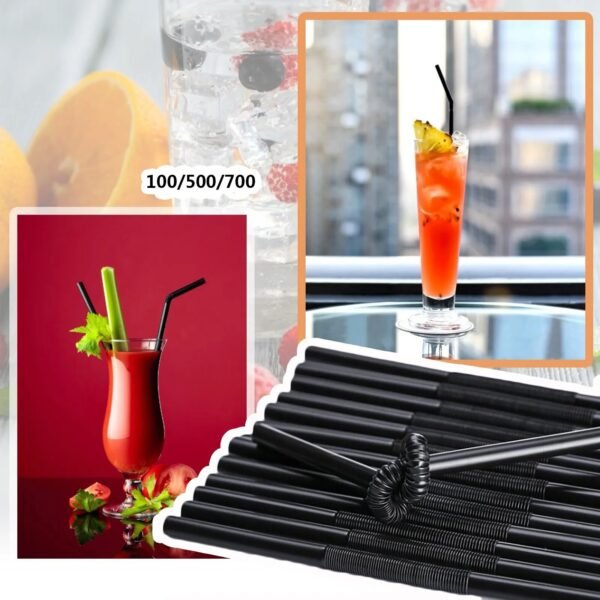 100-1500Pcs Black Disposable Plastic Straws For Drinking Wedding Kitchen Dining Bar Supplies Party Beverage Cocktail Straw - Image 3