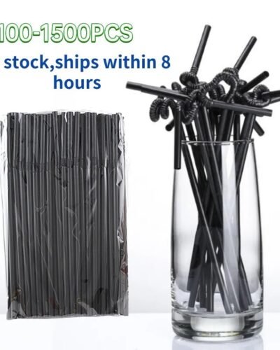 100-1500Pcs Black Disposable Plastic Straws For Drinking Wedding Kitchen Dining Bar Supplies Party Beverage Cocktail Straw