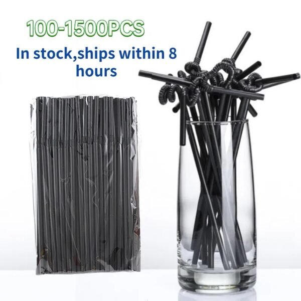 100-1500Pcs Black Disposable Plastic Straws For Drinking Wedding Kitchen Dining Bar Supplies Party Beverage Cocktail Straw