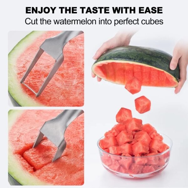 2 In 1 Watermelon Cutter Slicer Tool Fork Stainless Steel Watermelon Fruit Slicer Fruit Salad Knife Fork Tool Kitchen Gadget - Image 3