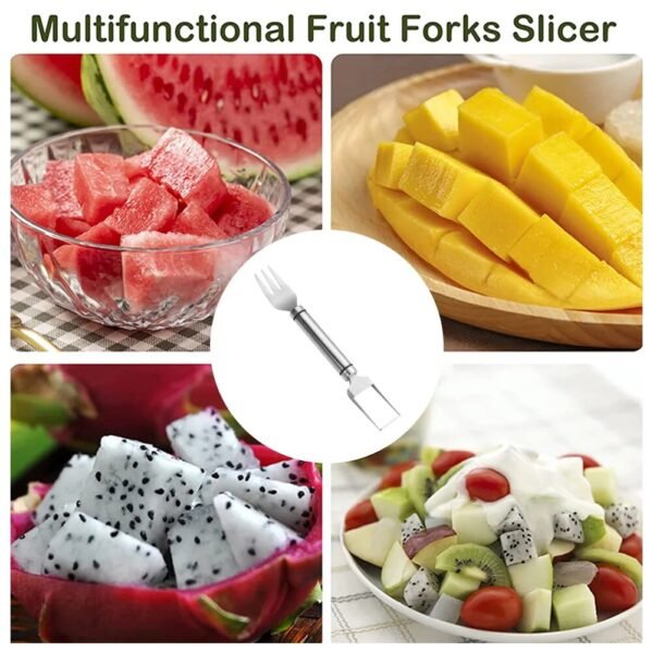 2 In 1 Watermelon Cutter Slicer Tool Fork Stainless Steel Watermelon Fruit Slicer Fruit Salad Knife Fork Tool Kitchen Gadget - Image 4