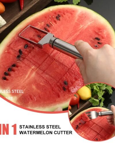 2 In 1 Watermelon Cutter Slicer Tool Fork Stainless Steel Watermelon Fruit Slicer Fruit Salad Knife Fork Tool Kitchen Gadget
