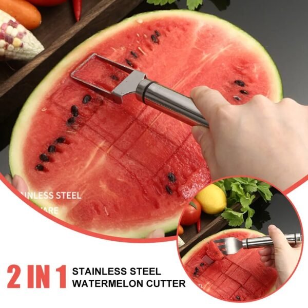2 In 1 Watermelon Cutter Slicer Tool Fork Stainless Steel Watermelon Fruit Slicer Fruit Salad Knife Fork Tool Kitchen Gadget