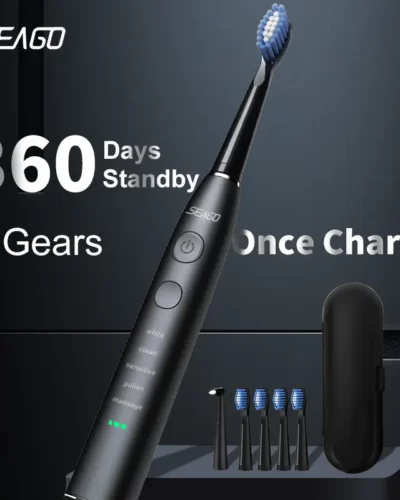 Seago Electric Sonic Toothbrush USB Rechargeable Adult 360 Days Long Battery Life with 4 Replacement Heads Gift SG-575
