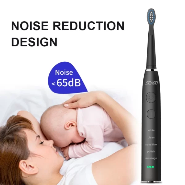 Seago Electric Sonic Toothbrush USB Rechargeable Adult 360 Days Long Battery Life with 4 Replacement Heads Gift SG-575 - Image 6